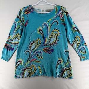 0936 Small Joseph A. Women's Paisley Print Long Sleeve Knit Sweater